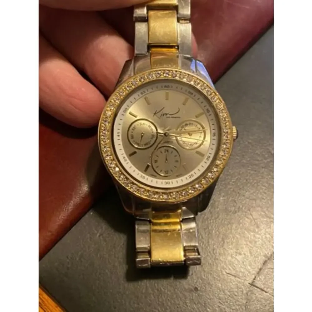 Women's Two Tone Kim Rogers watch, Chrono Style with Crystal Accented Bezel